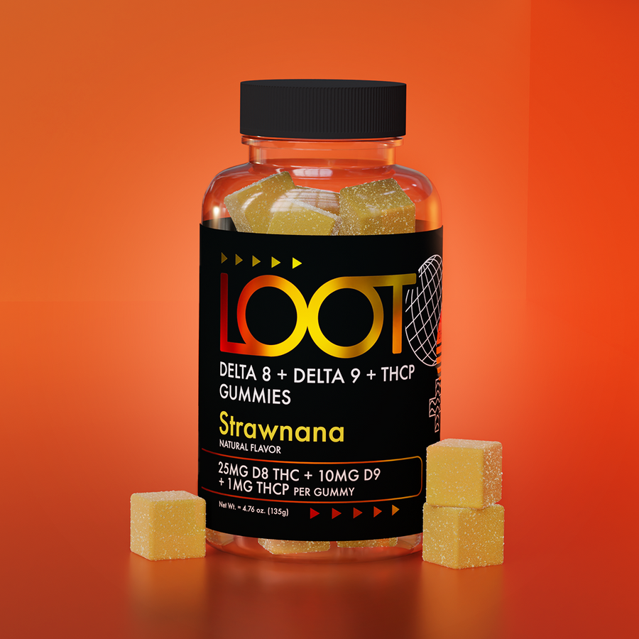 Strawnana Trinity Blend Gummies – Delta-8 + Delta-9 + THCP
